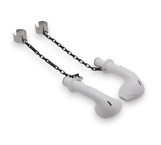 Pendientes y orejeras antipérdida de cadena portacable negra para auriculares/auriculares inalámbricos