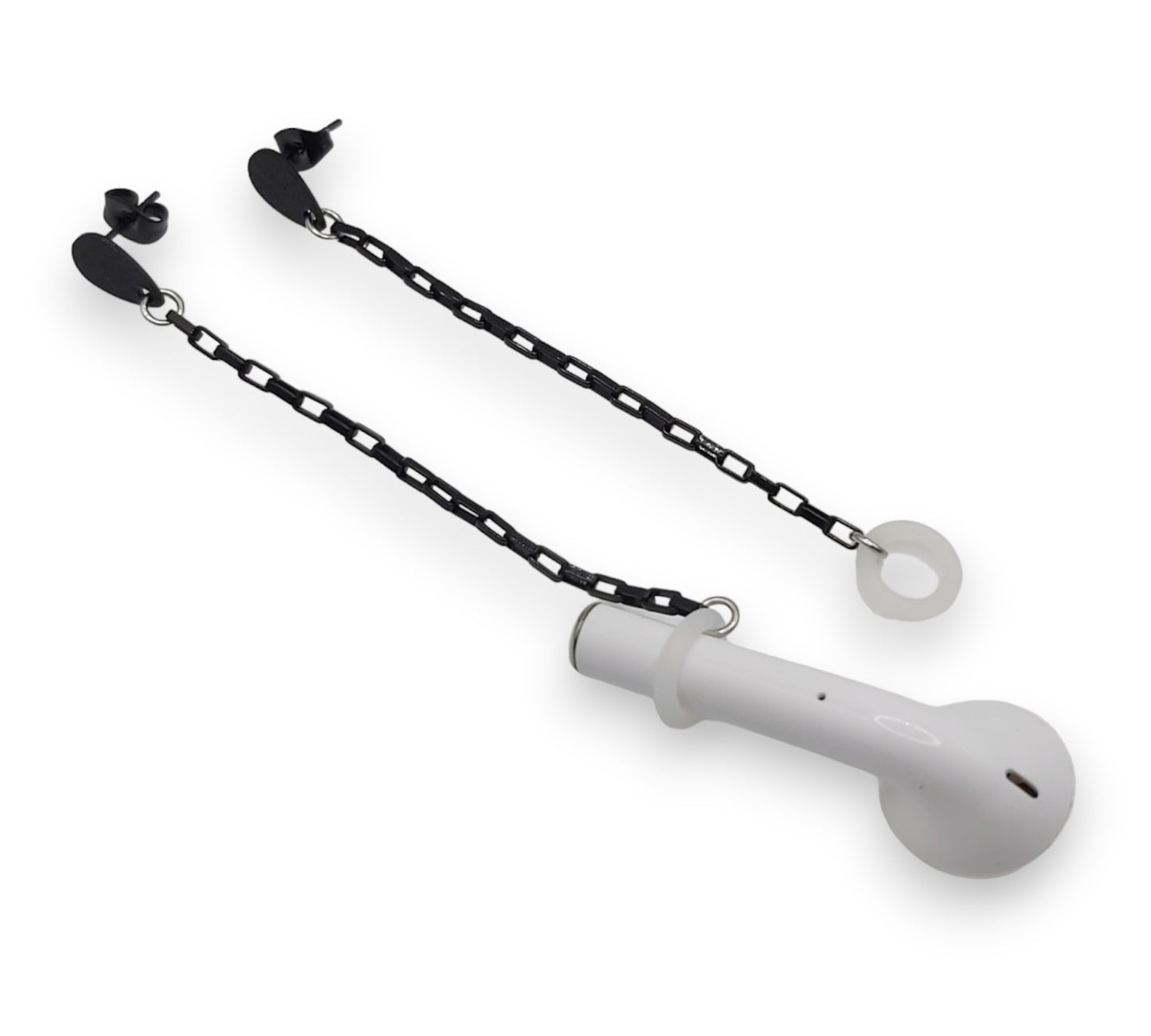 Schwarze Kabelkette, Anti-Verlust-Ohrringe und Ohrmanschetten für kabellose Ohrhörer/Ohrhörer