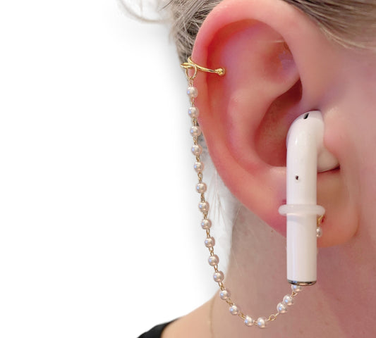 Boucle d'oreille et manchettes d'oreille anti-perte Gold Pearl pour écouteurs/écouteurs sans fil