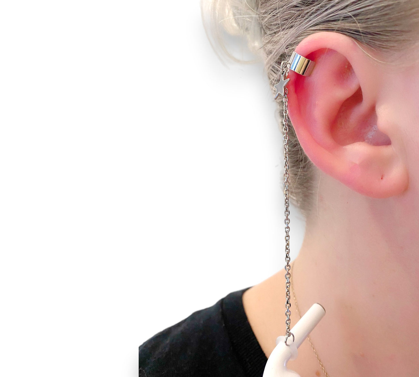 Silver Star Anti-Verlust-Ohrringe und Ohrmanschetten für kabellose Ohrhörer/Ohrhörer