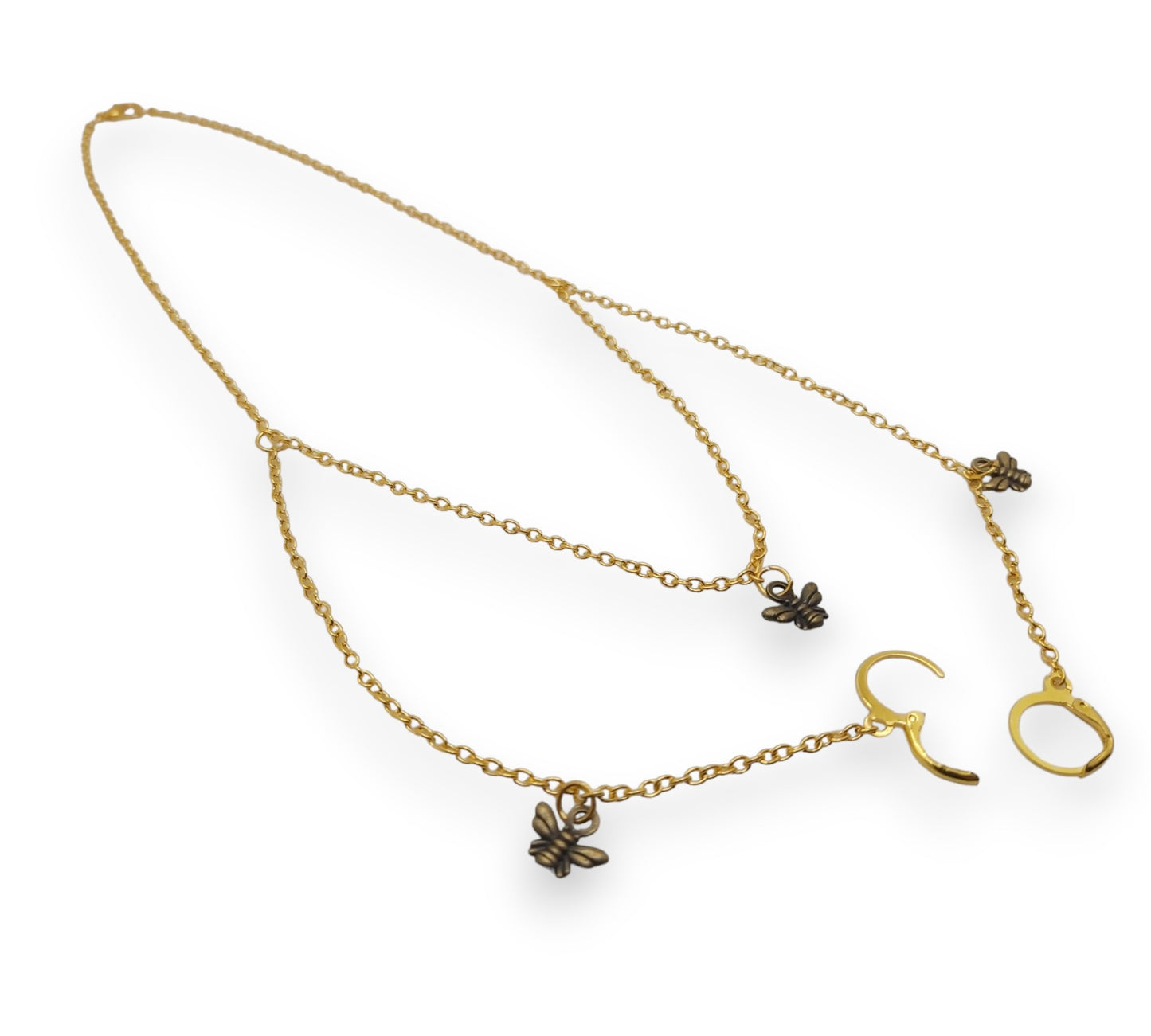 Gold Bee EarLink Necklace