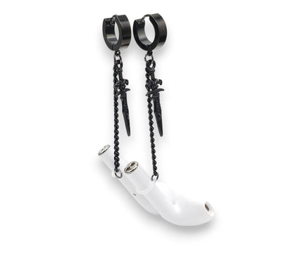 Zwarte kabelketting anti-verlies oorbellen en oorboeien voor draadloze oordopjes/oortelefoons