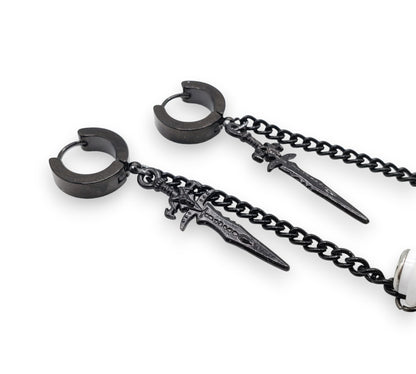 Pendientes y orejeras antipérdida de cadena portacable negra para auriculares/auriculares inalámbricos