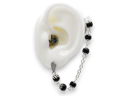 EarLinks de cadena de perlas de vidrio negro - Audífonos