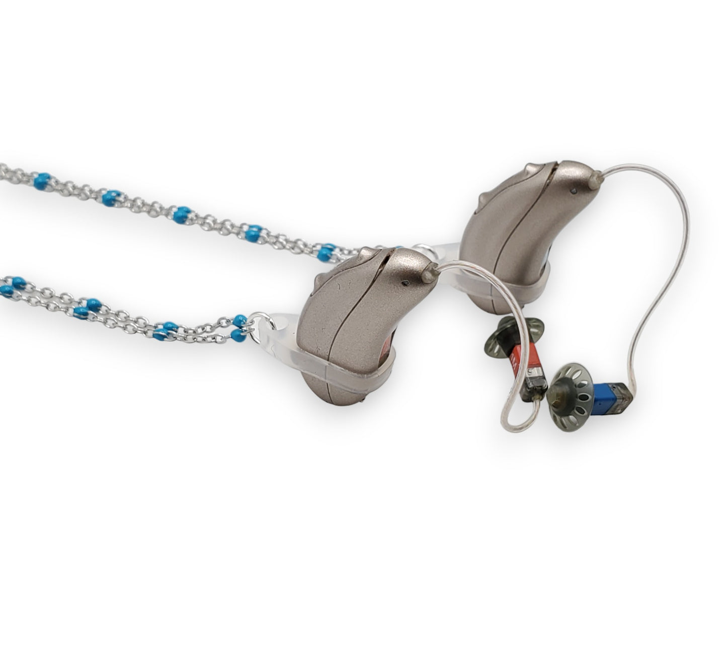 Maillons d'oreille en chaîne détaillés bleus - Prothèses auditives