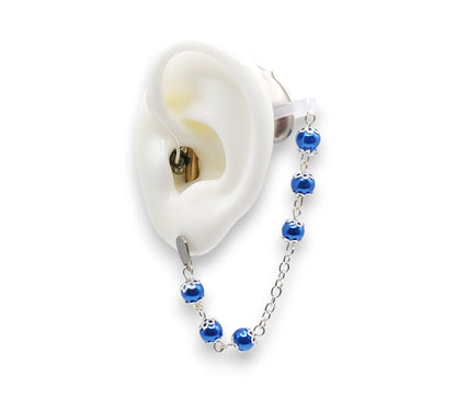 EarLinks de cadena de perlas de vidrio azul - Audífonos
