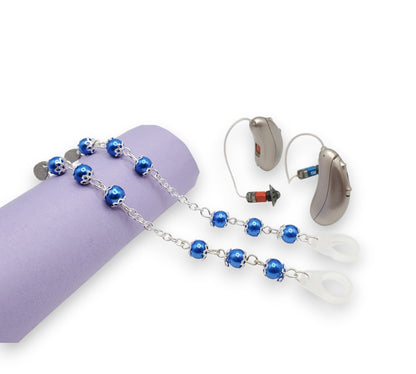 Blue Glass Pearl Chain EarLinks - Hearing Aids