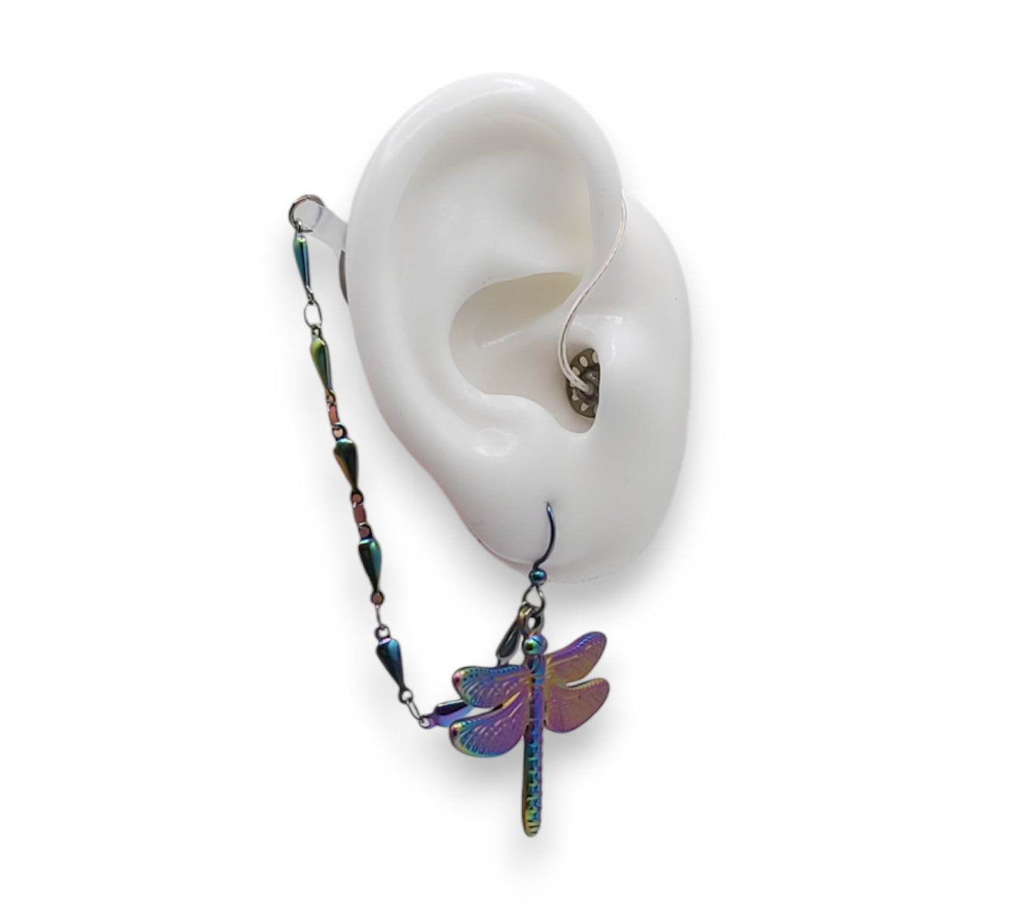 Boucles d'oreilles libellule arc-en-ciel pour appareils auditifs