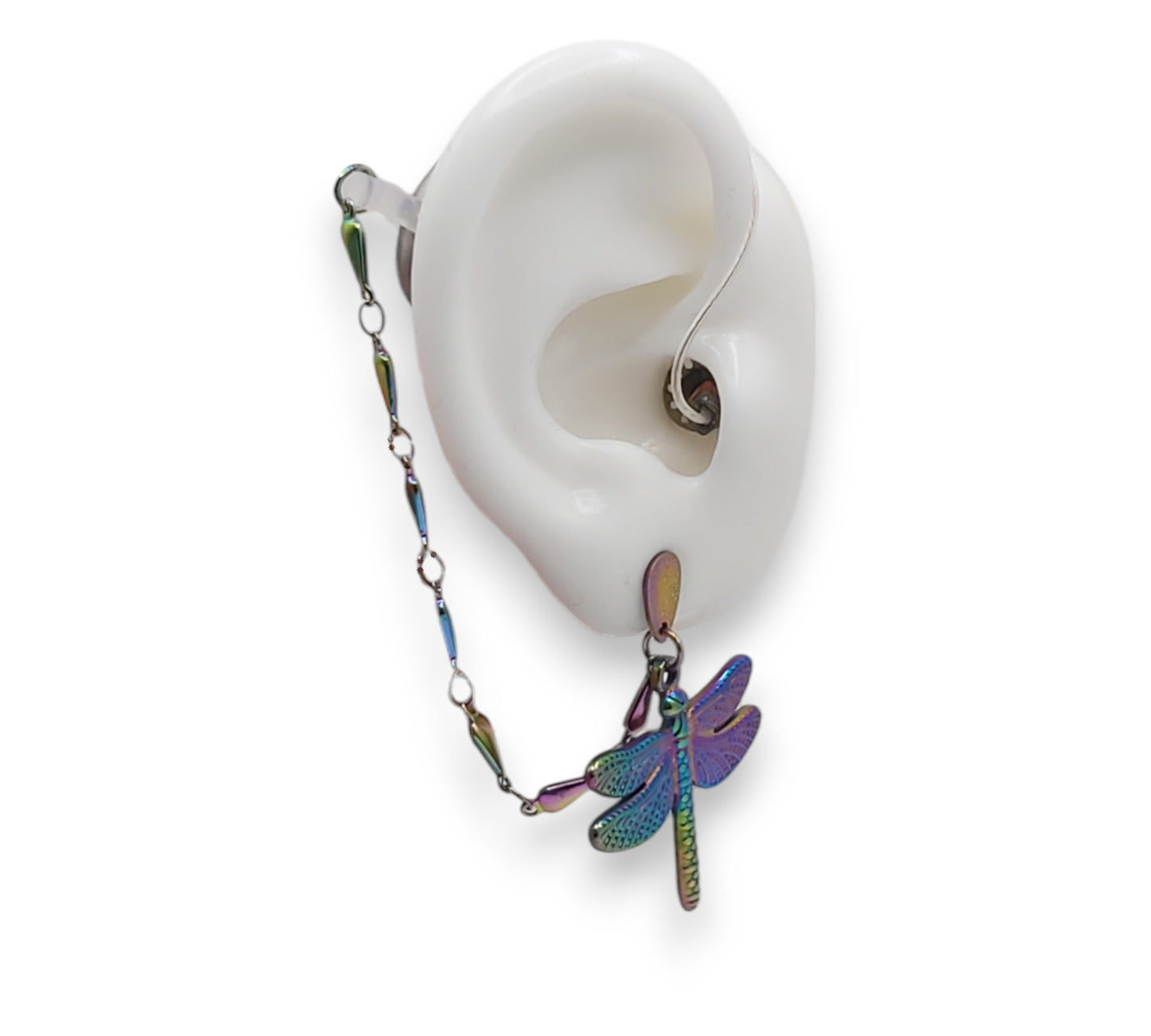 Boucles d'oreilles libellule arc-en-ciel pour appareils auditifs