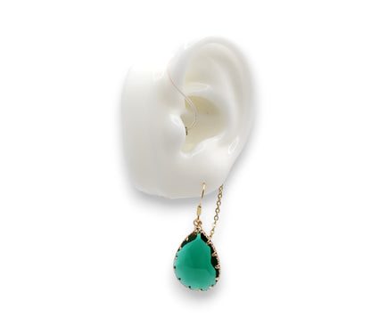 Green Glass Teardrop Pendant EarLinks - Hearing Aids