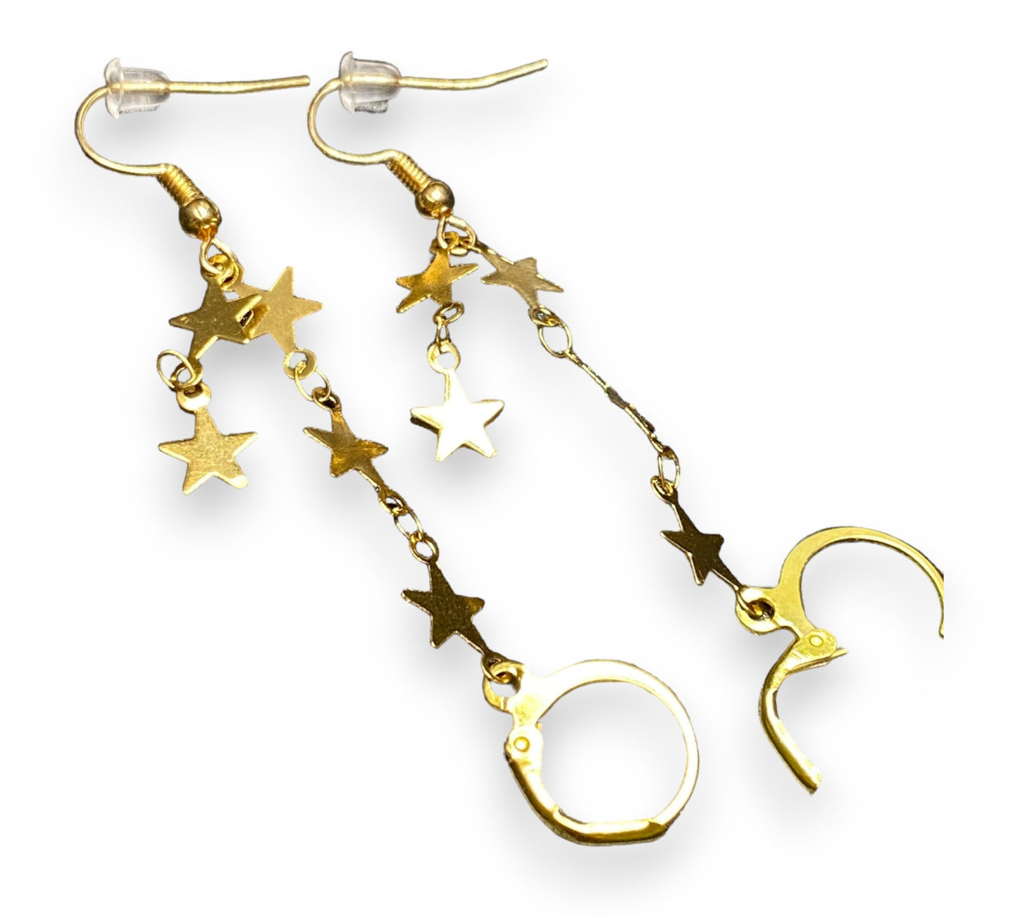 Gouden ster oorknopjes met dubbele ketting
