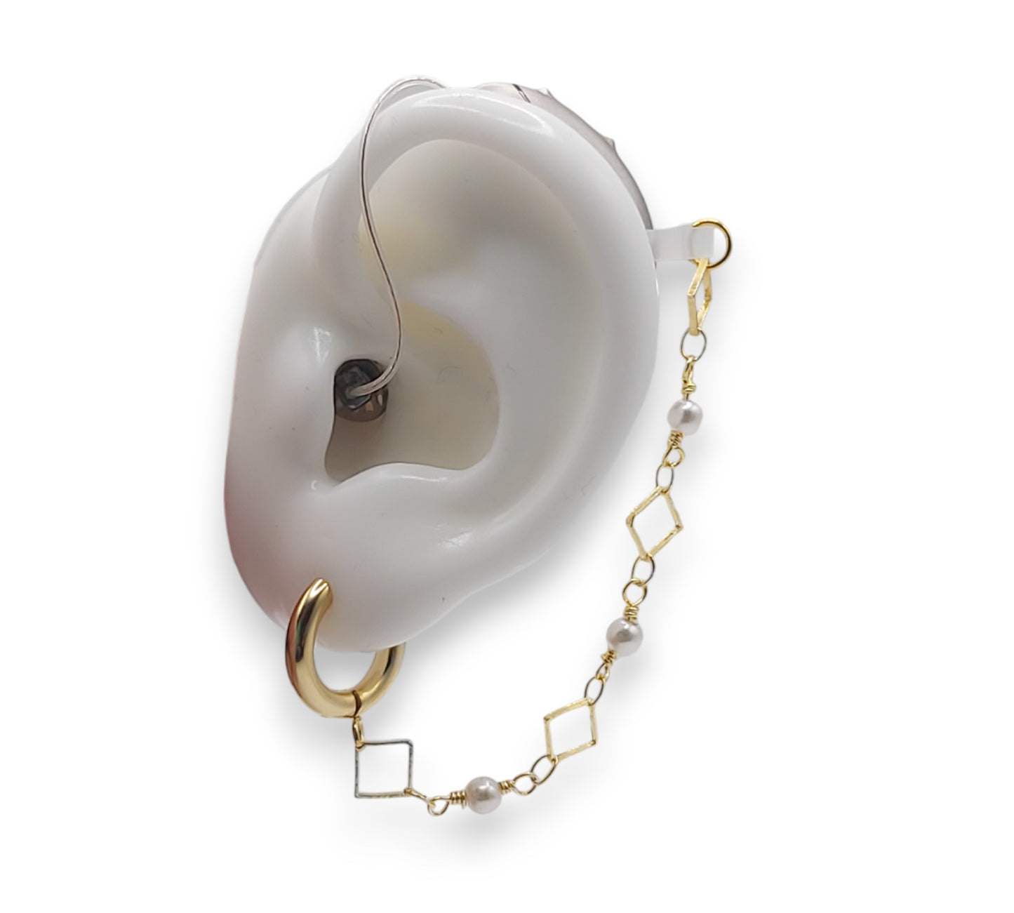Gouden parel ruit oorbellen voor hoortoestellen