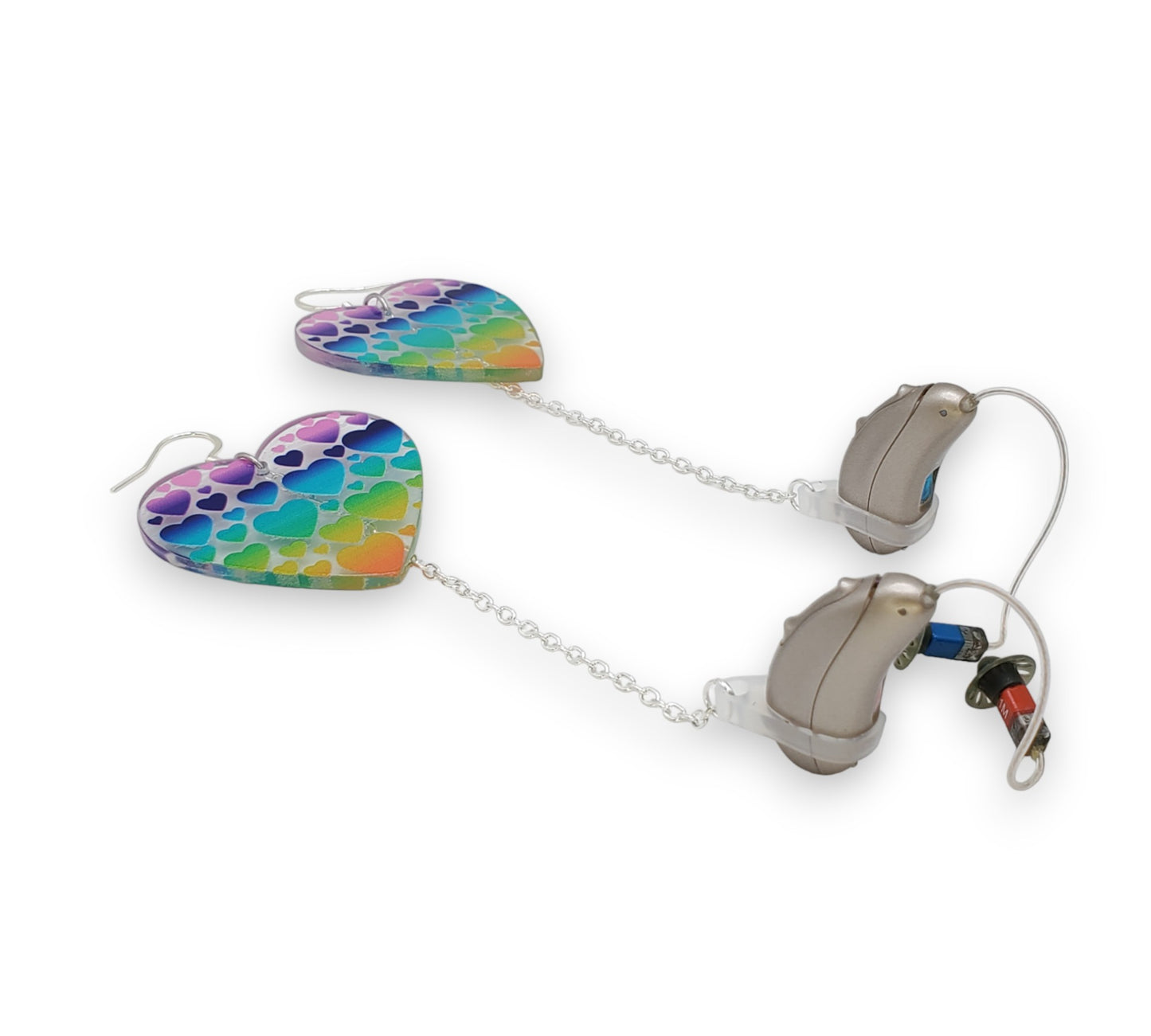 Liens d'oreille Rainbow Heart pour appareils auditifs