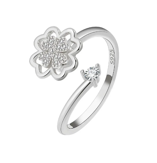 Four Leaf Clover Zirconia Worry Ring (Gold/Silver)
