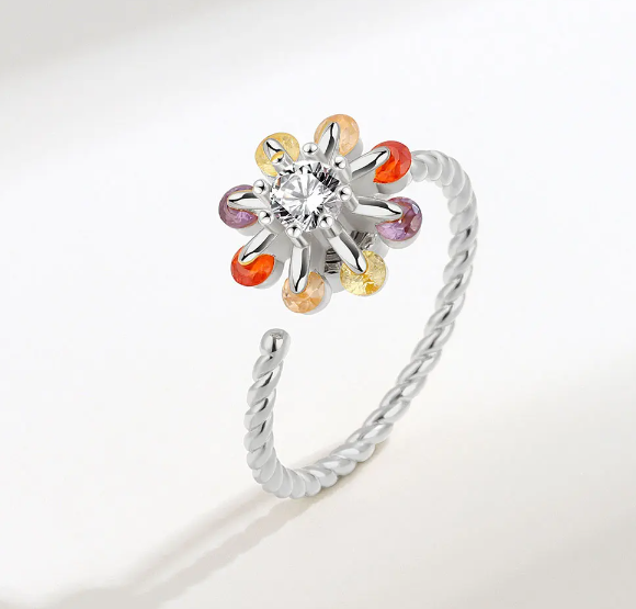 Gekleurde Zirkonia bloem draaiende ring