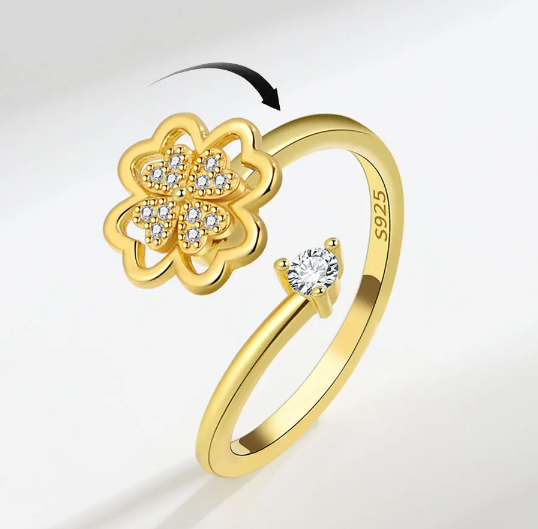 Four Leaf Clover Zirconia Worry Ring (Gold/Silver)