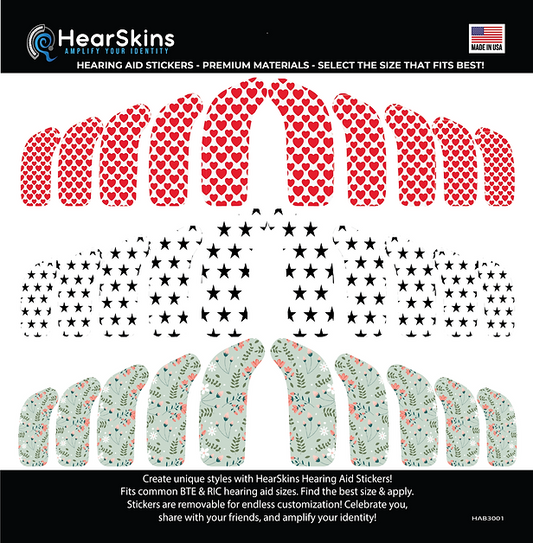 Hearts/Stars/Flowers HearSkins Hearing Aid Stickers