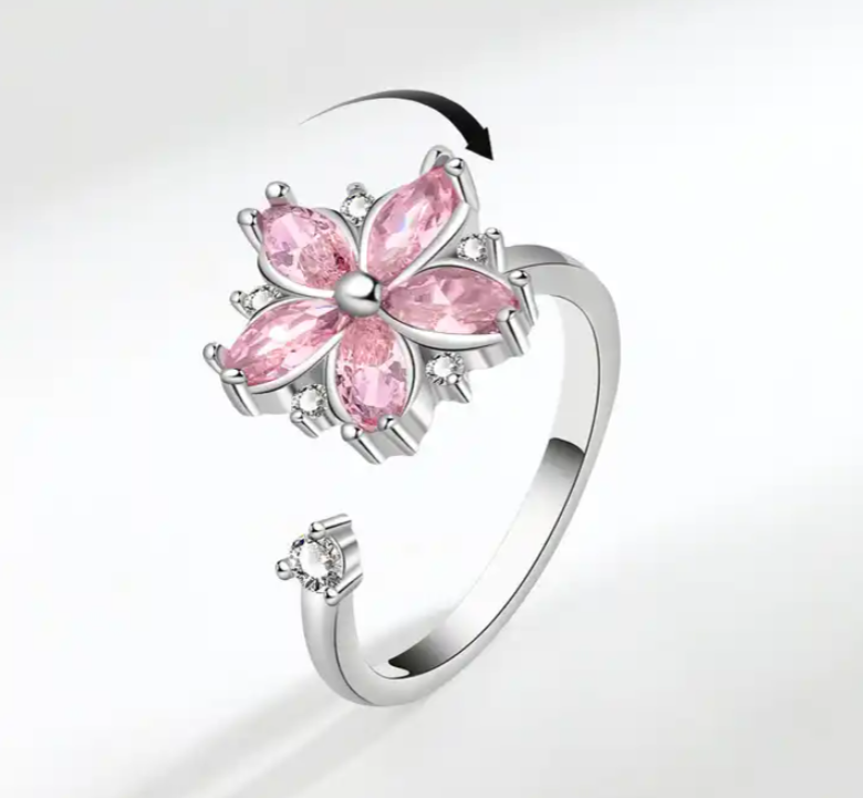 Rosafarbener Blumen-Zirkonia-Spinnring