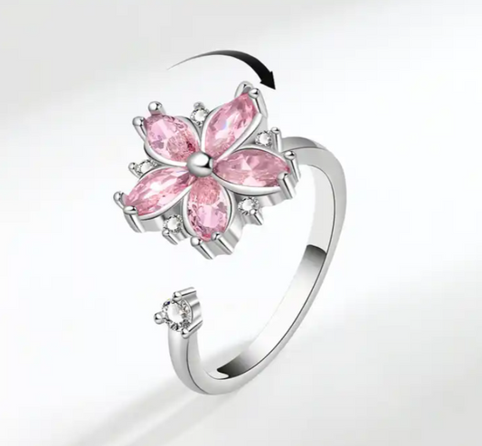 Pink Flower Zirconia Worry Ring