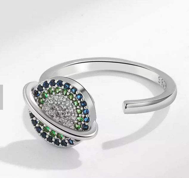 Zilveren kleurrijke Zirkonia draaiende ring