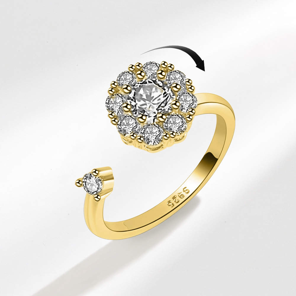 Zirkonia cluster gouden draaiende ring