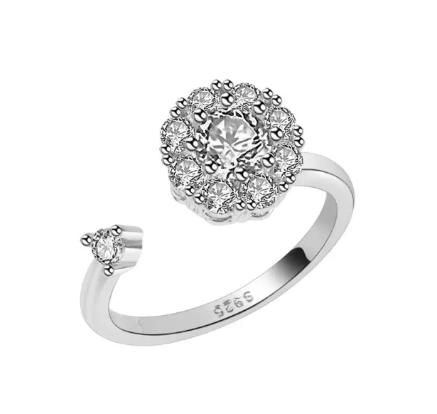 Zirconia Silver Cluster Worry Ring