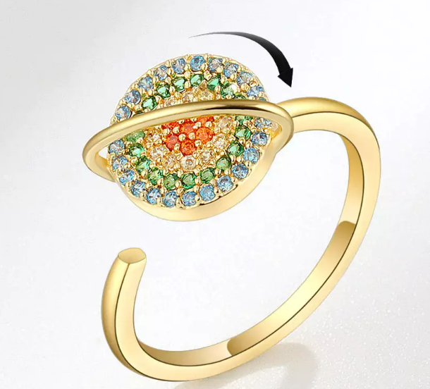 Gouden heldere kleurrijke Zirconia draaiende ring