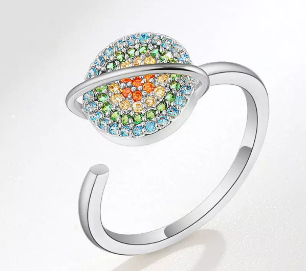 Zilveren heldere kleurrijke Zirconia draaiende ring