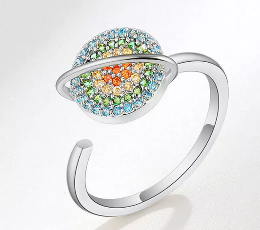 Silver Bright Colourful Zirconia Worry Ring
