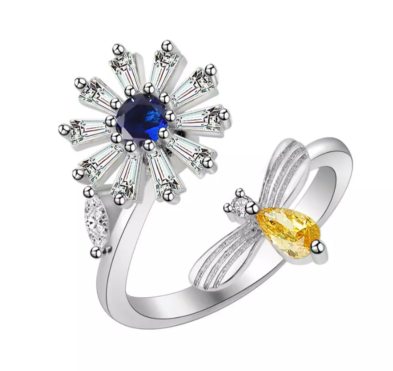 Zirconia Blue Daisy Worry Ring