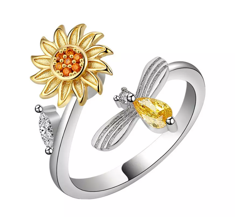 Zirconia Sunflower Worry Ring