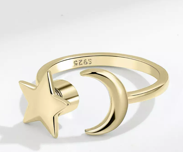 Moon and Star Worry Ring (Gold/Silver)