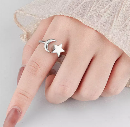 Moon and Star Worry Ring (Gold/Silver)